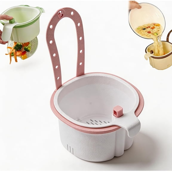 2027 New Hanging Sink Drain Basket, Sink Strainer Basket (Pink) | Press-Type Multi-Functional Water Tank Filter Basket with Automatic Tilting Function