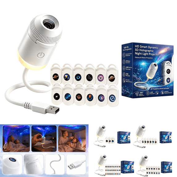 2027 New Hd Smart Dynamic 5d Holographic Night Light Projector, Plug and Play Hd Star Projector, 360° Adjustable Hd Galaxy and Ocean Projector for Bedroom Ceiling,with 12 Films
