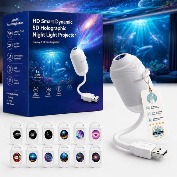 2027 New Hd Smart Dynamic 5d Holographic Night Light Projector, Plug and Play Hd Star Projector, 360° Adjustable Hd Ocean Projector for Bedroom Ceiling