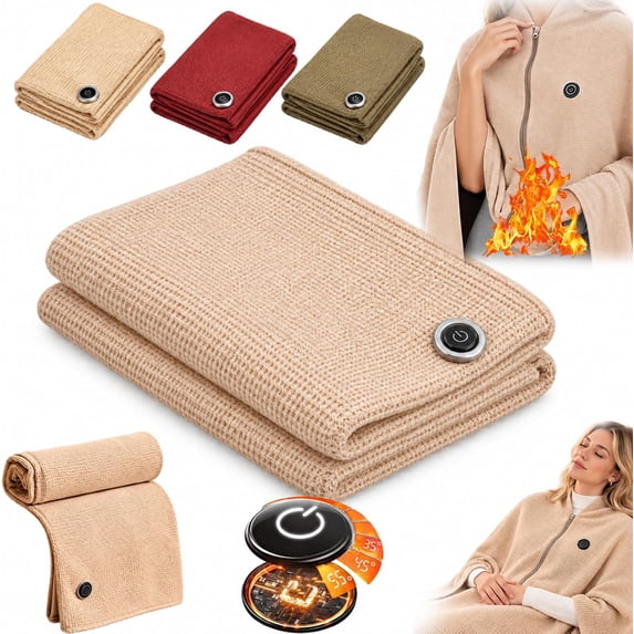 2027 New Heated Shawl Wrap for Women Men Portable Rechargeable Heated Blanket, USB Heated Wraps with 3 Heating Levels Waffle Knit Cordless for Home Outdoor Office(Beige)