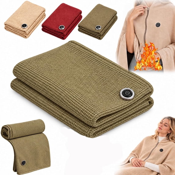 2027 New Heated Shawl Wrap for Women Men Portable Rechargeable Heated Blanket, USB Heated Wraps with 3 Heating Levels Waffle Knit Cordless for Home Outdoor Office(Green)