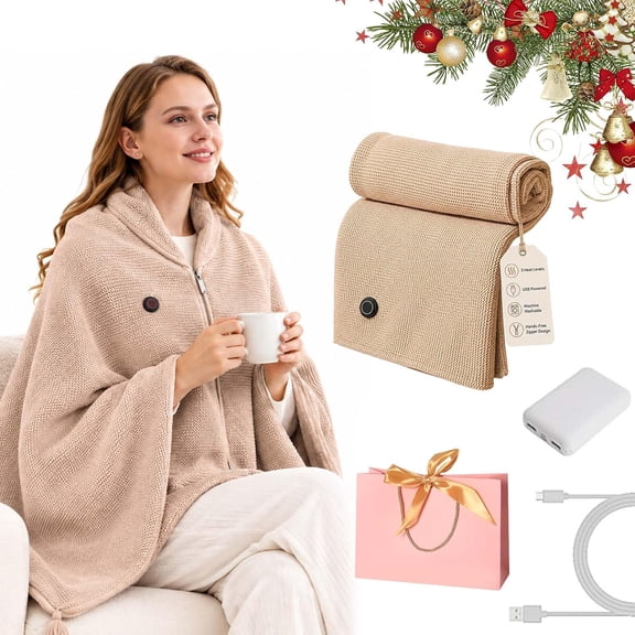2027 New Heated Shawl Wraps for Women, USB Portable Heated Blanket Cordless | 3 Heat Levels, 15-Second Heating, Hands-Free Zipper Wrap, Soft Fleece Lining, Portable USB Warmth for Home Office Travel