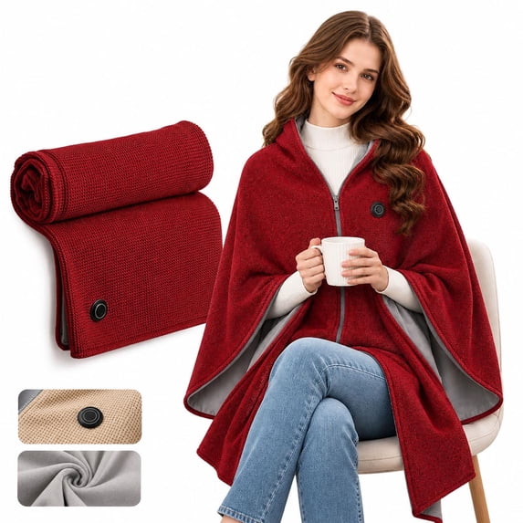 2027 New Heated Shawl Wraps for Women, USB Wearable Blanket | Portable USB Heated Blanket Shawl with 3 Heat Settings & Fast Heating, Home Outdoor Office Use Wine#