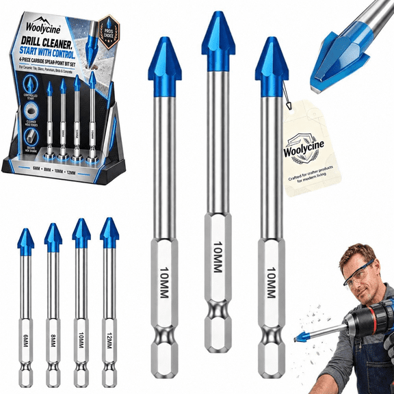 2027 New Hex Shank Carbide Eccentric Drill Bit, 4 Sizes 6/8/10/12mm, Masonry Drills Tipped for Ceramic Porcelain Cement Stone Marble Wood Granite 4 Sizes Home Repair Installation