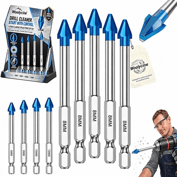 2027 New Hex Shank Carbide Eccentric Drill Bit, 4 Sizes 6/8/10/12mm, Masonry Drills Tipped for Ceramic Porcelain Cement Stone Marble Wood Granite 4 Sizes Home Repair Installation