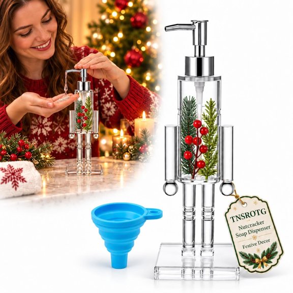2027 New Nutcracker Soap Dispenser Clear Christmas Pump Bottle with Funnel Berries