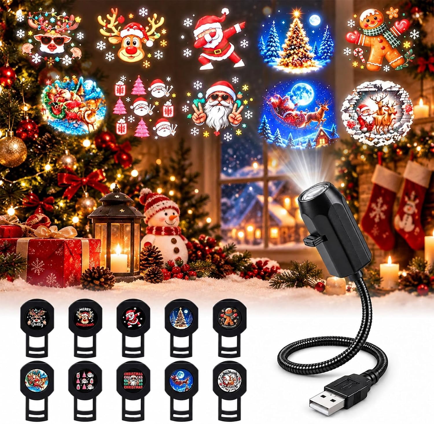2027 New Plug and Play Hd Christmas Projector Indoor, 360° Adjustable ...