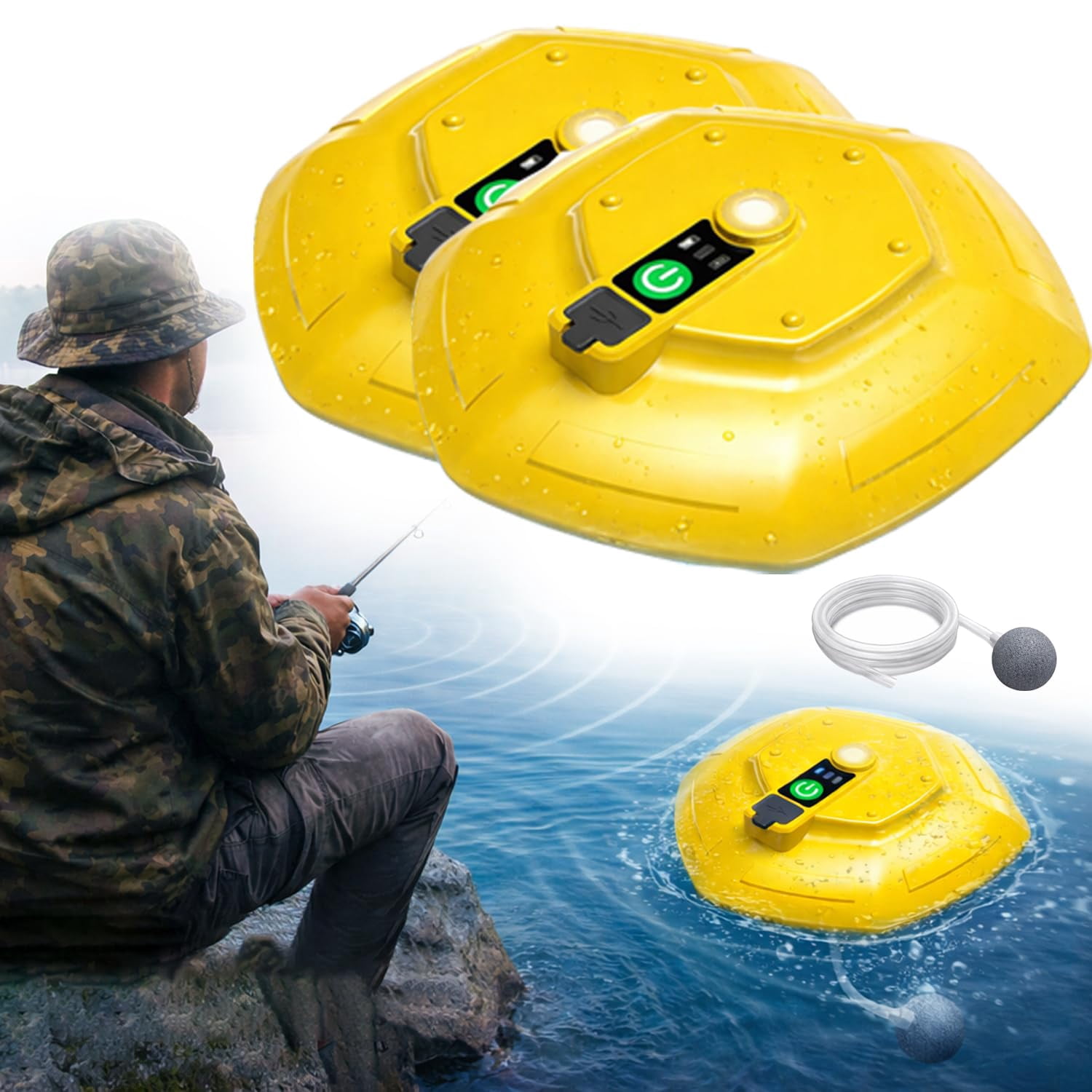 2027 New Portable Fishing Bait Aerator Pump, Floating Live Bait Aerator for Bucket & Tank, Quiet Oxygen Air Pump for Fish, Battery Powered Outdoor Fishing Accessories