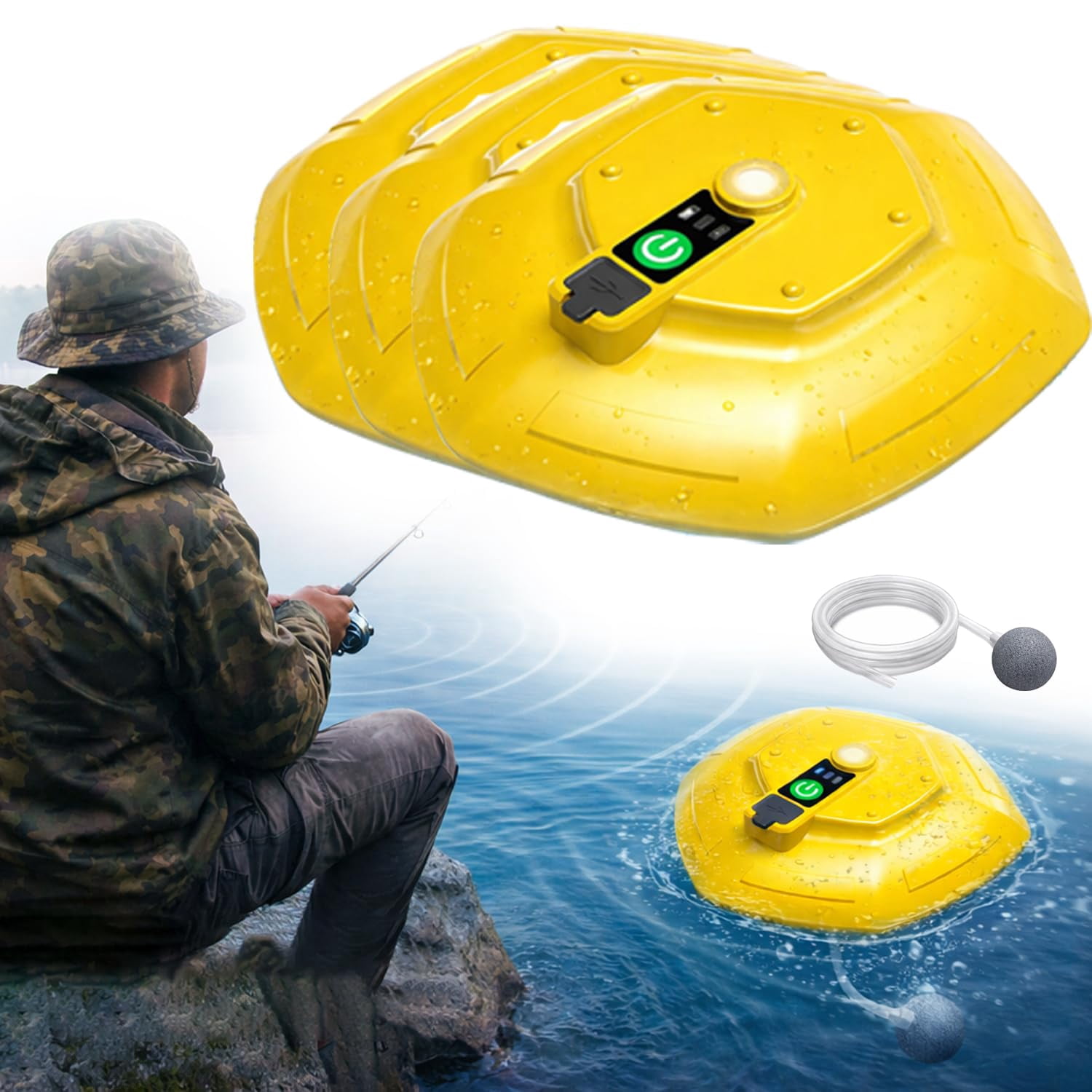2027 New Portable Fishing Bait Aerator Pump, Floating Live Bait Aerator for Bucket & Tank, Quiet Oxygen Air Pump for Fish, Battery Powered Outdoor Fishing Accessories