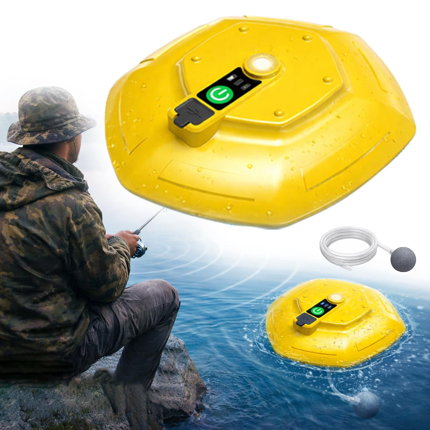 2027 New Portable Fishing Bait Aerator Pump, Floating Live Bait Aerator for Bucket & Tank, Quiet Oxygen Air Pump for Fish, Battery Powered Outdoor Fishing Accessories