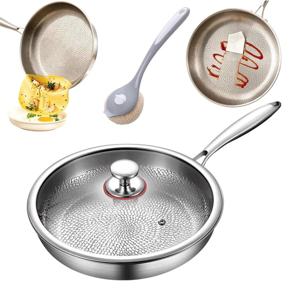 2027 New Titanium Frying Pan, This Lidded, Uncoated Hammered Cookware is Scratch-Resistant and Heats Evenly, Suitable for Gas Stoves and Induction Cooktops