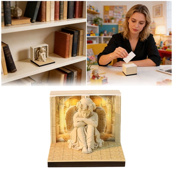 2027 Paper Sculpture Desk Calendar 3D Angel Tear Off Memo Calendar With LED Light For Home Office Decor Use