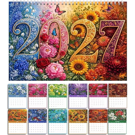 2027 Pearl Art Painting Wall Calendar for Adults, DIY Crystal Rhinestone Partial Drill Art 2027 Wall Calendar, 12 Monthly Pages Home Office Business Planning Decor Gift