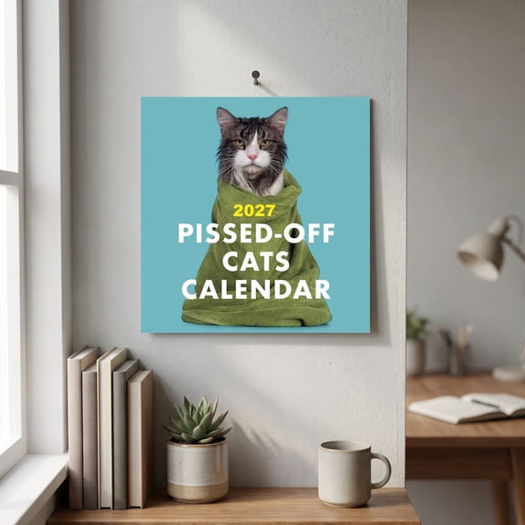2027 Pissed-Off Cats Calendar, Funny Grumpy Cat Wall Calendar for Desk Office Decor, Humorous Novelty Gift for Cat Lovers, 12 Month Square Hanging Planner