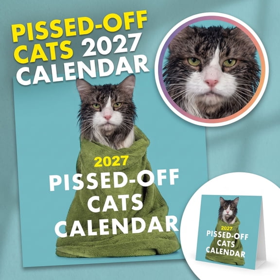 2027 Pissed-Off Cats Calendar, Funny Grumpy Cat Wall Calendar for Cat Lovers, Humorous Novelty Gift for Office Home Decor, 12 Month Planner