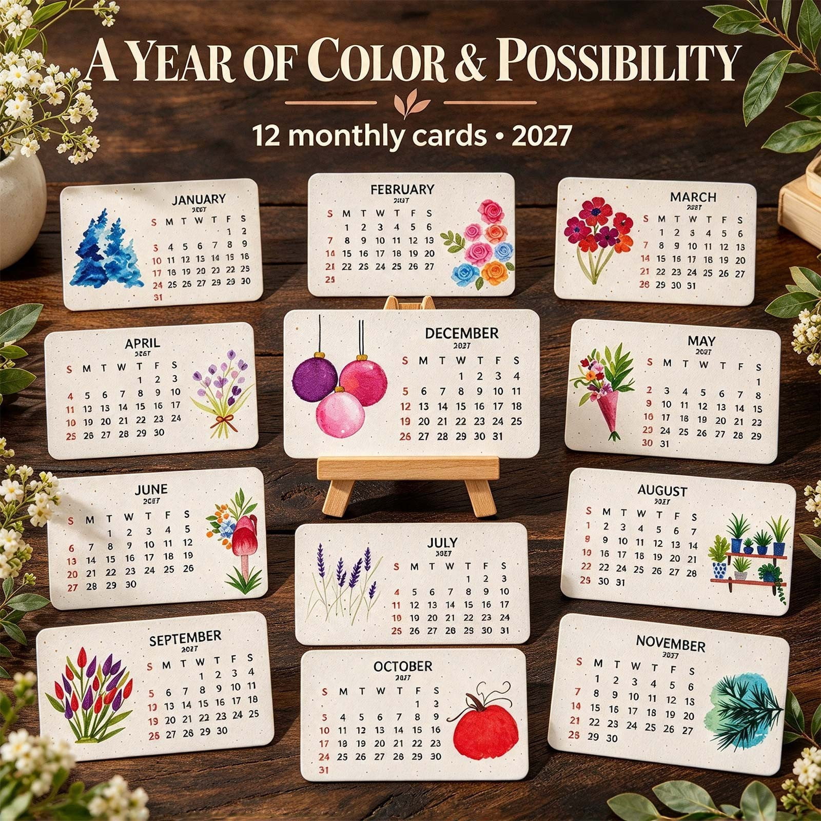 2027 Plantable Wildflower Seed Paper Desk Calendar, 12 Month Eco ...