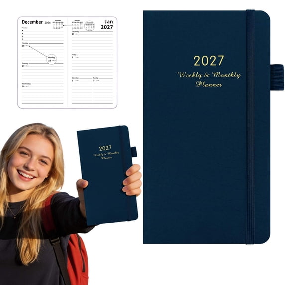 2027 Pocket Planner,Jan.2027 - Dec.2027,2027 Planner Weekly And Monthly,3.86''×7.09'',Pu Faux Leather Cover Agenda Planner,Pocket Size Planner,With Pen Loop,Elastic Closure,Weekly Planner for Purse