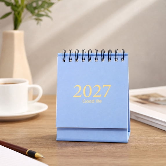 2027 Portable Desktop Calendar Mini English Version Desk Calendar with Stand for Office Home Table Decor Planning Organizing Scheduling 1 Pack Paper, Paper Construction, for Home, Sky Blue