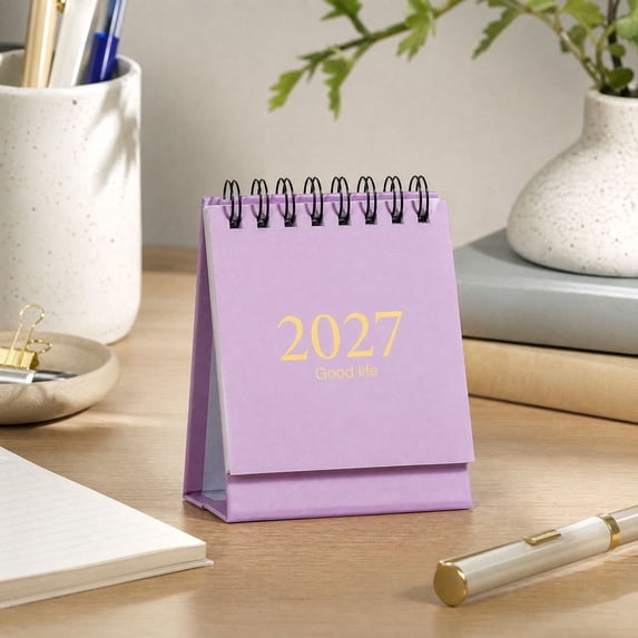 2027 Portable Desktop Calendar Mini English Version Desk Calendar with Stand for Office Home Table Decor Planning Organizing Scheduling 1 Pack Paper, Paper Construction, for Home, Purple