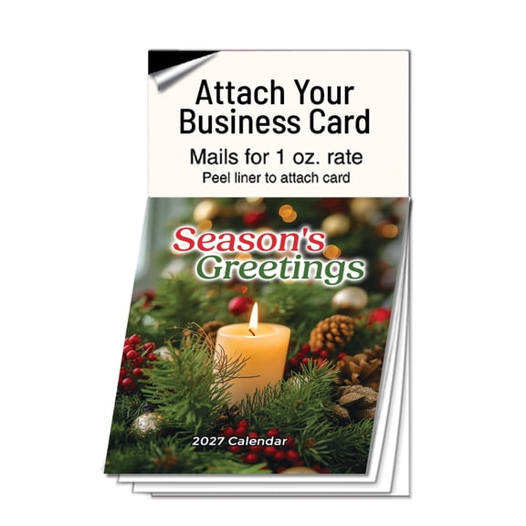 2027 Realtor Magnetic Calendar with Business Card Slot - Season's Greetings Candle, 100 Count