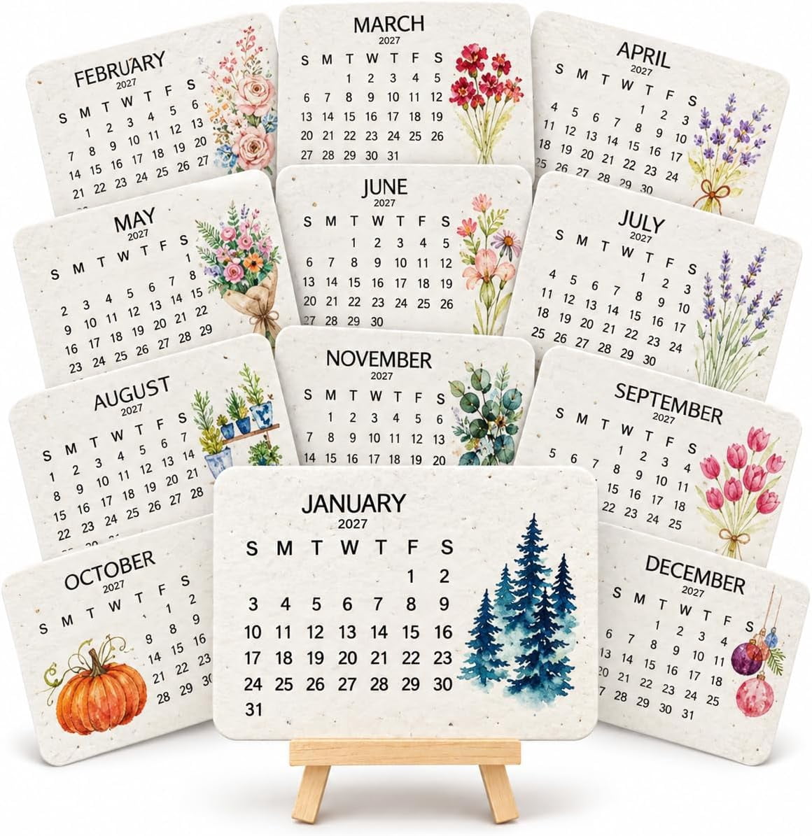 Snacking 2027 2027 Seed Calendar Plantable, Seed Paper Calendar ith Wooden Stand ...