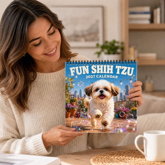 2027 Shih Tzu Wall Calendar, Monthly Dog Photo Hanging Calendar for Home Office Desk Planning and Pet Lover Decor, Spiral Bound Seasonal Gift