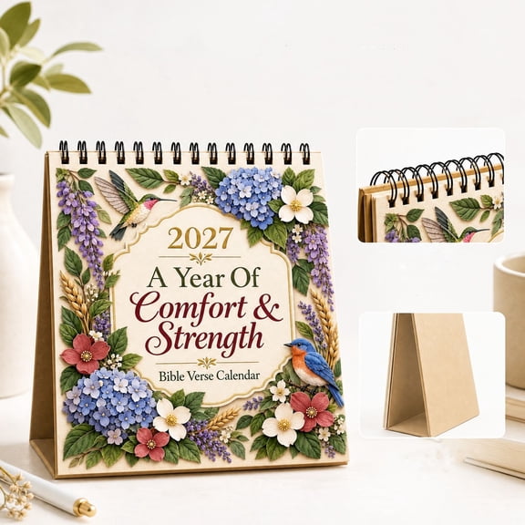 2027 Tabletop Scripture Calendar, 6.3 x 7.87 In, Standing Flip Desk Calendar with Bible Verses, Nature Floral Design, for Home Table, Study Desk, Faith Readers & Household Planners