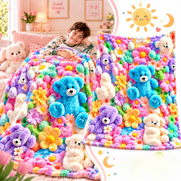 2027 Ungraded Cute Plush 3D Throw Blanket, Teddy Style Blanket with A Pastel Floral Pattern, Teddy Pastel Floral Print Blankets for Women Kids Bedroom Halloween Christmas