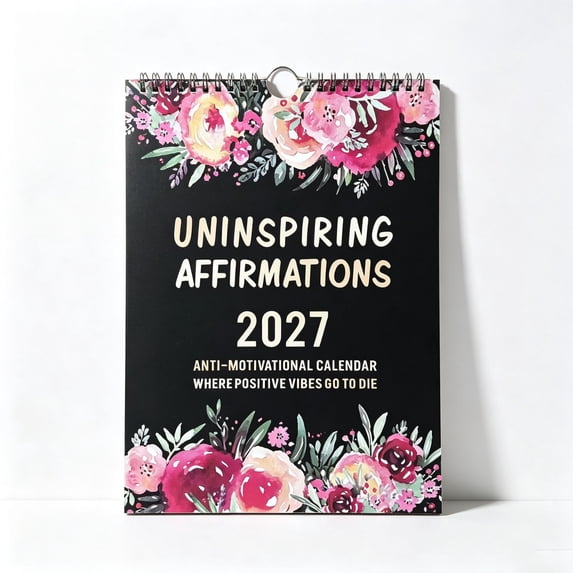 2027 Uninspiring Affirmations Desktop Calendar, Anti‑Motivational Funny Desk Calendar, Floral Black Cover Spiral Stand‑Up Calendar, Humorous Office Desktop Decoration