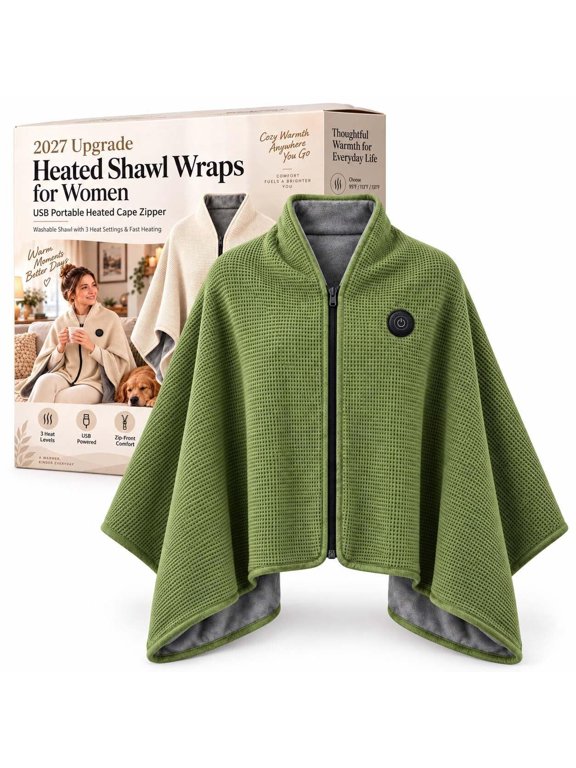 2027 Upgrade Heated Shawl Wraps for Women, Cordless Ceated Blanket,White