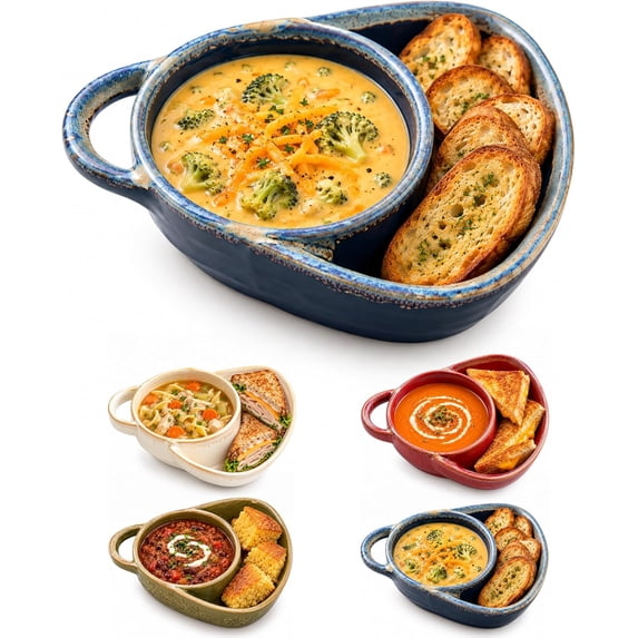 Side Salid 2027 Upgrade Soup and Sandwich Bowl with Side Compartment and Handle ...