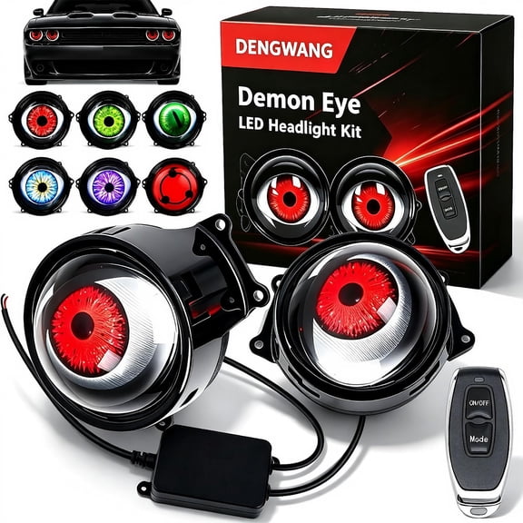 2027 Upgraded Demon-Eye LED Headlight Kit, Animated Demon Eye LED Projector Headlight Kit with 6/33 Light Modes, Realistic Moving Ghost Eye Car Headlight with Wireless Remote
