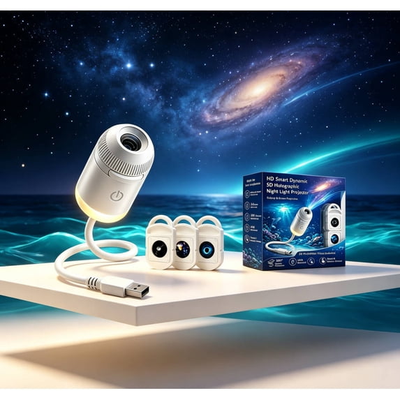 2027 Upgraded Hd Smart Dynamic 5d Holographic Night Light Projector, Plug and Play Hd Star Galaxy and Ocean Projector, 360° Adjustable for Bedroom Ceiling