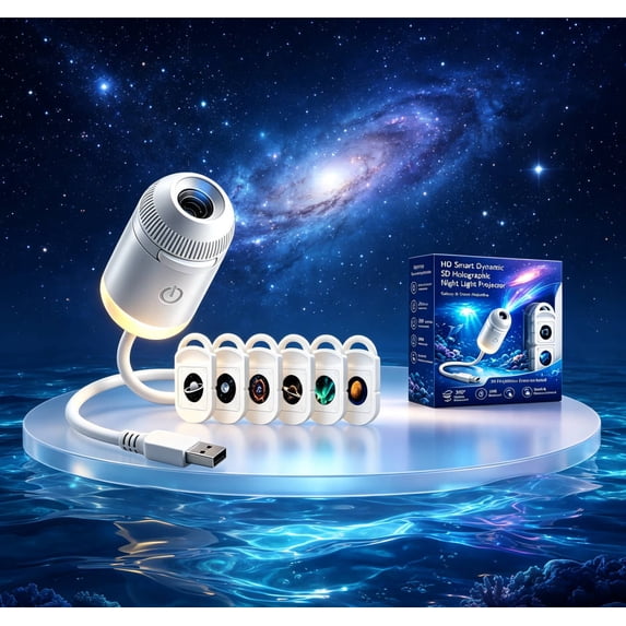 2027 Upgraded Hd Smart Dynamic 5d Holographic Night Light Projector, Plug and Play Hd Star Galaxy and Ocean Projector, 360° Adjustable for Bedroom Ceiling