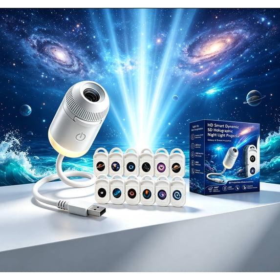 2027 Upgraded Hd Smart Dynamic 5d Holographic Night Light Projector, Plug and Play Hd Star Galaxy and Ocean Projector, 360° Adjustable for Bedroom Ceiling