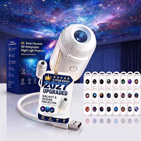 2027 Upgraded Hd Smart Dynamic 5d Holographic Night Light Projector, Plug and Play Hd Star Projector, 360° Adjustable Hd Galaxy and Ocean Projector for Bedroom Ceiling