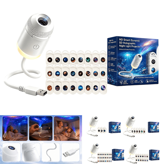 2027 Upgraded Hd Smart Dynamic 5d Holographic Night Light Projector Plug and Play Hd Star Projector, 360° Adjustable Hd Galaxy and Ocean Projector for Bedroom Ceiling,with 24 Films