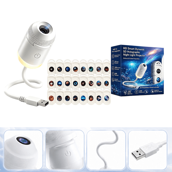 2027 Upgraded Hd Smart Dynamic 5d Holographic Night Light Projector, Plug and Play Hd Star Projector, 360° Adjustable Hd Galaxy and Ocean Projector for Bedroom Ceiling,with 24 Films