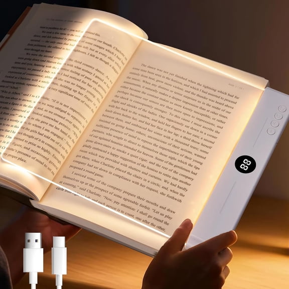 2027 Upgraded Large LED Book Light and Night Light, 3 Color Temperatures & Stepless Dimming | Eye-Caring Clear Flat, USB Rechargeable, Reading in Bed at Night for Book Lovers, Students (8.4" x 7.3")