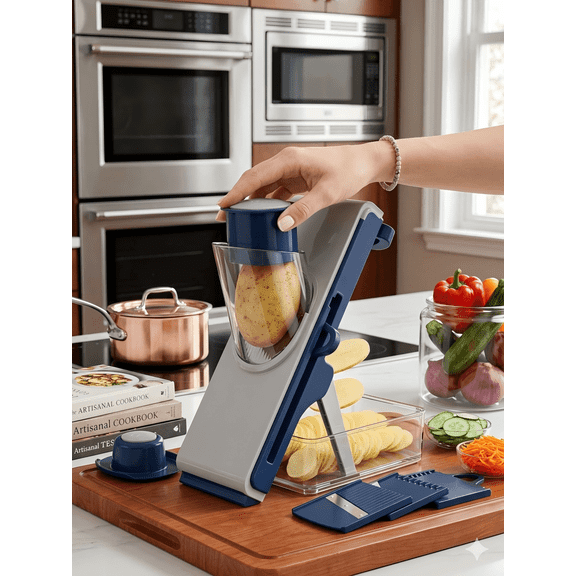 XO Chef Lab 2026 upgraded once for all mandoline slicer, multi vegetable chopper, adjustable thickness 4 modes, french fry cutter, 5-in-1 grey & white kitchen potato cutter