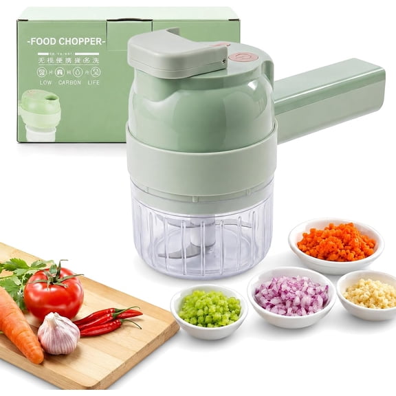 2027 Upgraded Multi Blade Chopper Electric Hand Held, 5-in-1 Wireless Vegetable Chopper with Slicing Grating Peeling, Rechargeable Food Processor for Garlic Onion Meat