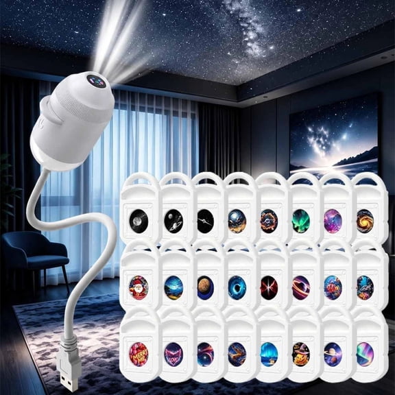 2027 Upgraded Plug and Play Hd Star Projector with 24 Films - Hd Smart Dynamic 5D Holographic Night Light Projector, 2-in-1 Galaxy Star Projector, 360 Rotating, USB Powered (24 Projection Films)