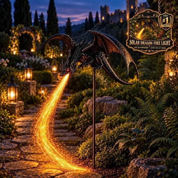 2027 Upgraded Solar Dragon Fire Garden Light, Dragon Flame Solar Light, Solars Powered Dragons with Breathing Fiber Optic Flames, Weatherproof Solar Light