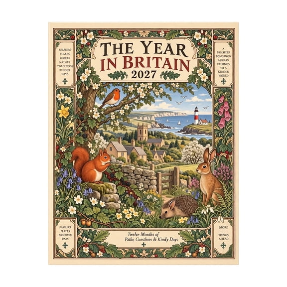 2027 Vintage Britain Wall Calendar, English Countryside Storybook 12 Months Paper Hanging Planner for Home Office Room Wall Decor & Gift