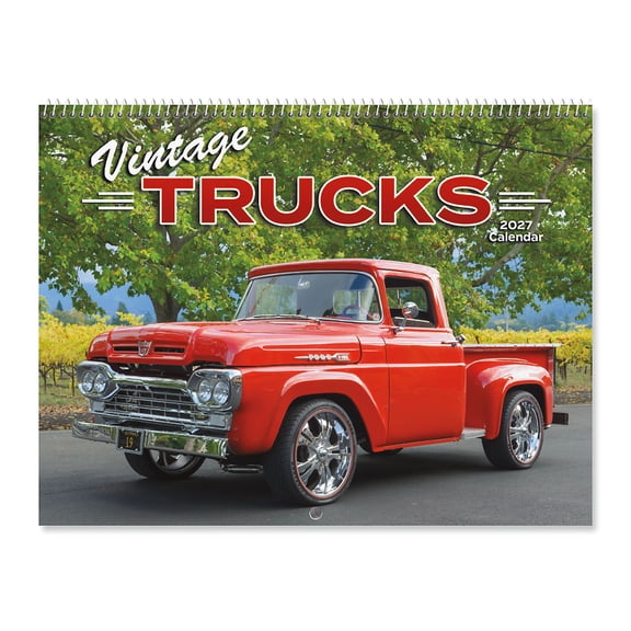 Current 2027 Vintage Trucks Wall Calendar, 12-Inch x 9-Inch Size Closed, 18-Inch Size Open, Large Bookstore-Quality, Spiral-Bound Hanging Monthly Wall Calendars for Kitchen & Office