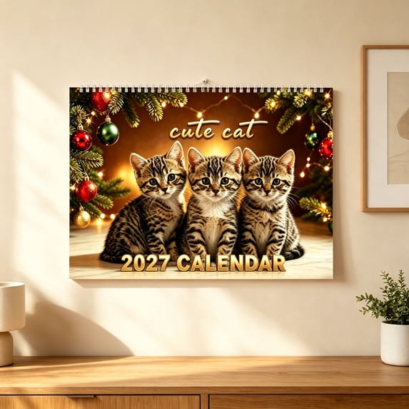 2027 Wall Calendar,12-Month from JAN.2027 - DEC.2027 Twin-Wire Binding Blank Block Julian Dates Hanging Loop Holiday Reminder Thick Paper Calendar