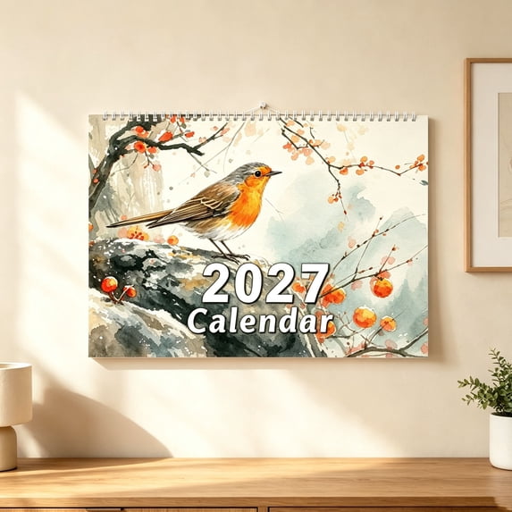 2027 Wall Calendar,12-Month from JAN.2027 - DEC.2027 Twin-Wire Binding Blank Block Julian Dates Hanging Loop Holiday Reminder Thick Paper Calendar