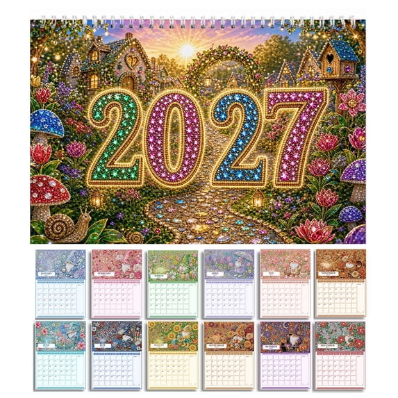 2027 Wall Calendar 9.5x11.8in Diamond Art Painting Monthly Home Office Planner | DIY Crystal Gem Painting Craft for Adult Beginners Monthly from January 2027 to December