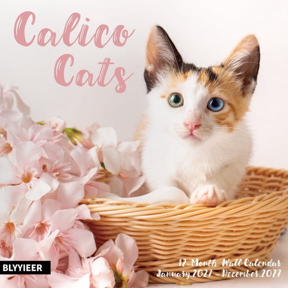 2027 Wall Calendar, Calico Cat Wall Calendar, 12" x 24" Open, Family Planner Calendar Organizer with Cats Images, for Cats Lovers