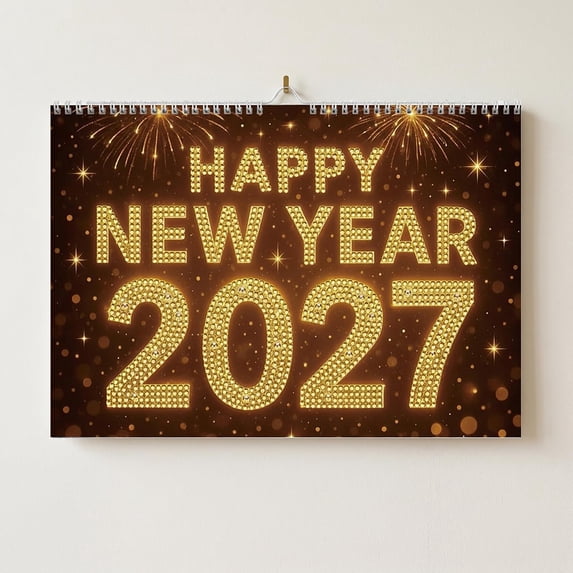 2027 Wall Calendar DIY Diamond Art Painting Hanging Calendar 6.6" x9.8" Hanging Loop from January 2027 to December for Home Office Planning-Fireworks